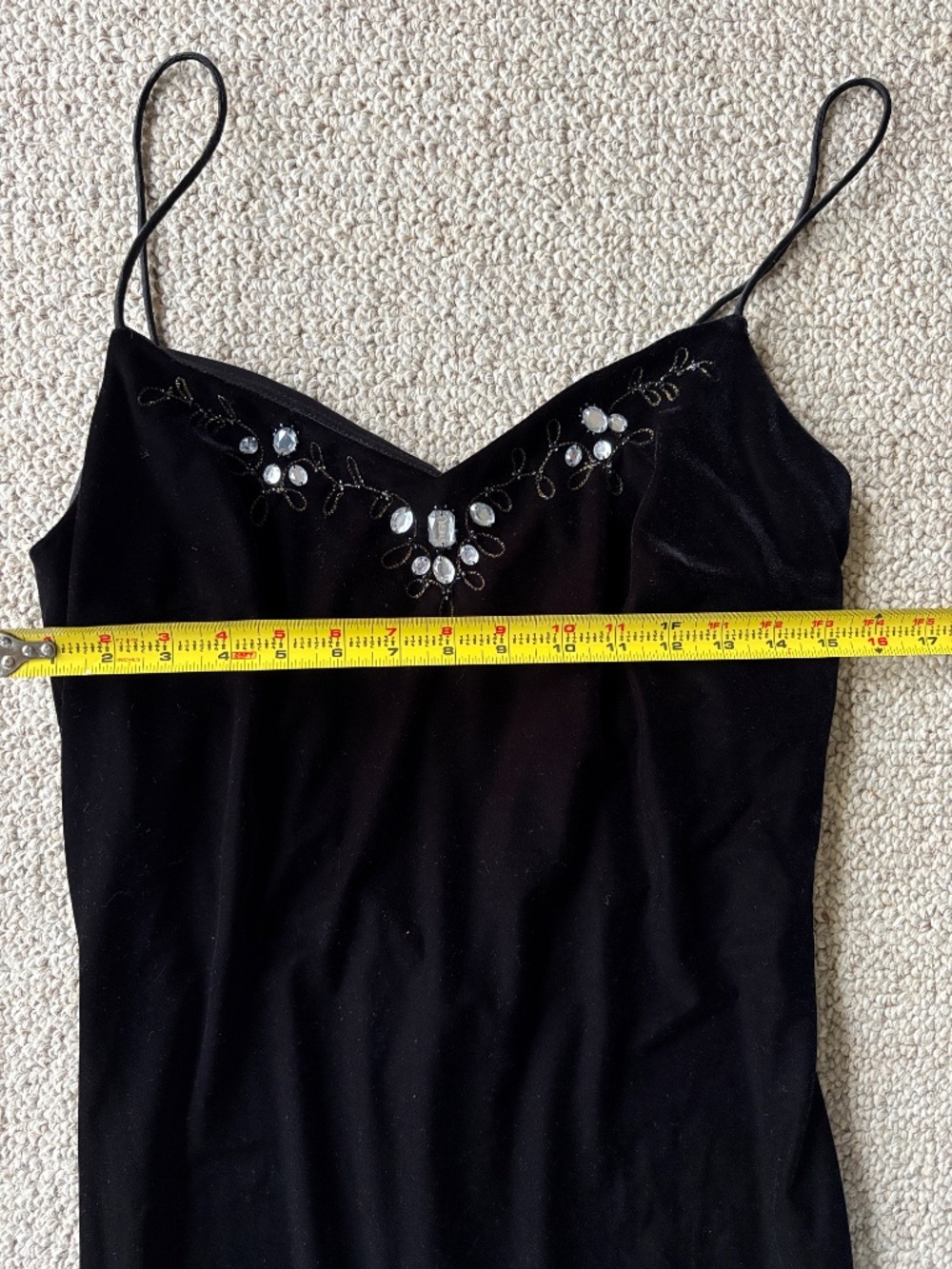 Dave & Johnny Black Velvet Beaded Prom Dress Sheer Back Y2K Formal Gown 15/16 - Picture 10 of 11